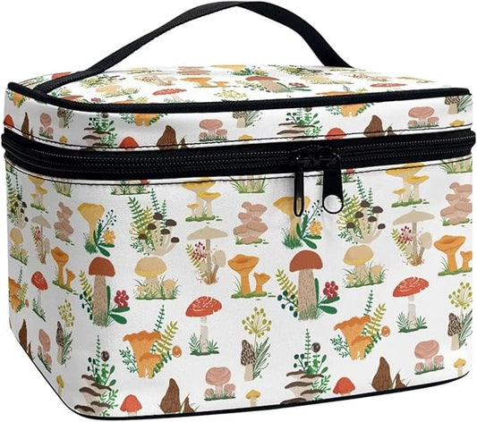 JoyLamoria Mushroom Blossoms Toiletry Bag Lightweight Cosmetic Bag Wallet Coin Purse