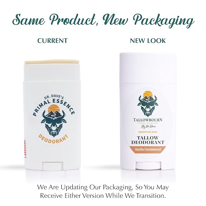 Dr. Dave's Primal Essence Tallow Deodorant - Aluminum and Baking Soda-Free - Helps Manage Body Odor and Sweat - Vanilla and Sandalwood Deodorant for Men and Women - 3 oz