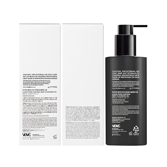 VIDIVICI Clear Pore Control Deep Cleansing Oil 10.14 fl.oz | Makeup remover with blackhead care, Korean facial cleanser for oily skin, Sebum control with Bamboo Charcoal Powder, Korean skin care