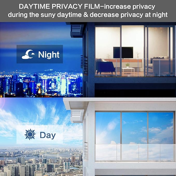 Volcanics One Way Window Privacy Film, Sun Blocking Window Tinting Film for Home Heat Control Mirror Tint Film Static Cling 17.5 x 78.3 Inches, Silver