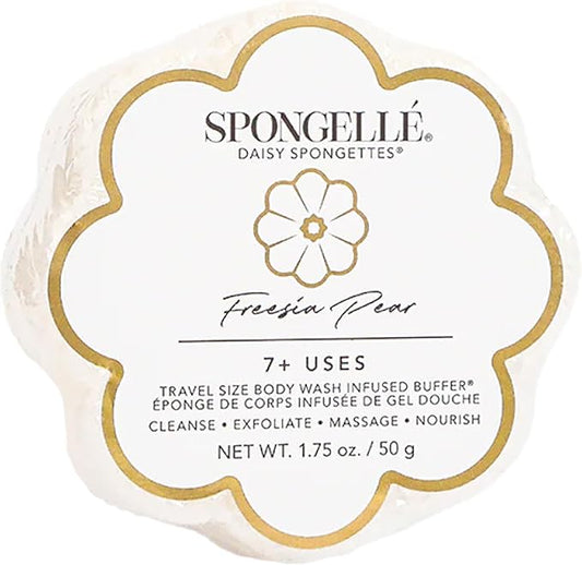 Spongelle Freesia Pear Spongette Loofah Body Scrubber | Bath & Shower Loofah for Women | Body Scrubber Exfoliator with Body Wash Infused Sponge | 5+ uses | Fresh Freesia, Juicy Pear & Musk