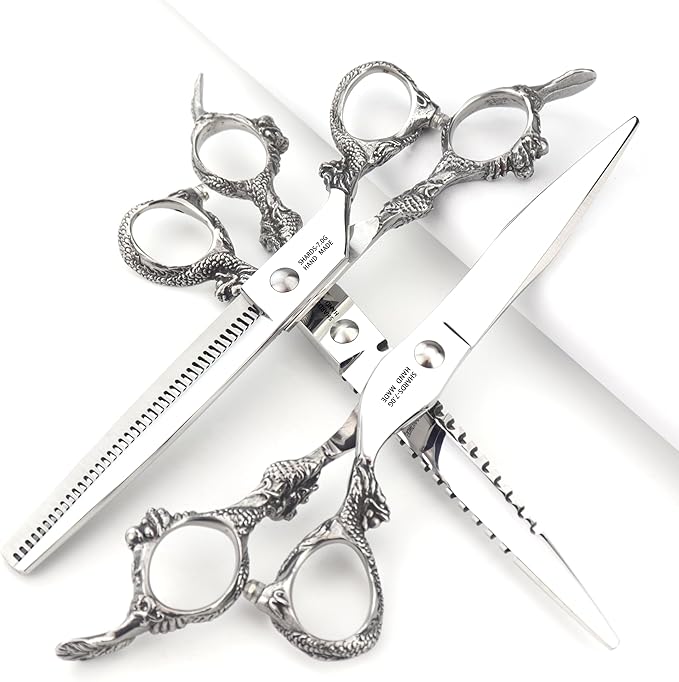Hairdresser Professional 6-7-8-9 Inch High-End JP440c Hairdresser Scissors Suit Hairstyle Hairstyle Tools Hair Scissors Set (Scissors Set) (7-Inch 3PC-C)