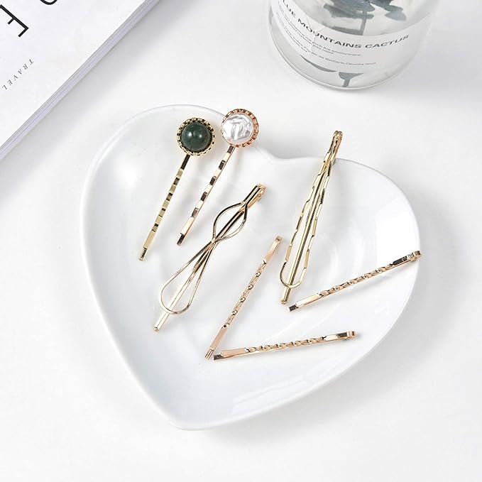 Mehayi 20 PCS Pearls and Acrylic Resin Hair Clips, Handmade Hair Barrettes, Marble Alligator bobby pins, Glitter Crystal Geometric Hairpin, Elegant Gold Hair Accessories, Gifts for Women Girls