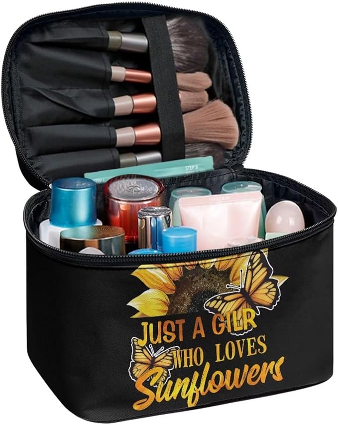 JoyLamoria Inspiring Sunflower Butterfly Cosmetic Bag Travel Women Girls Makeup Bag Wallet Coin Purse