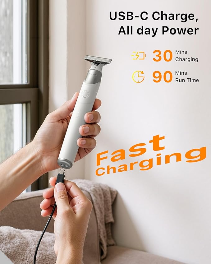 New 2 in 1 Body & Nose Hair Trimmer - Electric Beard Razor for Men, All-in-One Groomer with Magnetic Nose Hair Head, Waterproof Wet/Dry Use, Groin/Ball Shaver, USB-C Fast Charging,White(Solo)