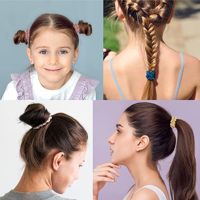 OLESILK Silk Hair Ties for Women: 100% Mulberry Skinny Silk Scrunchies, Soft Smooth No Damage No Crease for Thin Fine Curly Hair 5 Pack, Brown