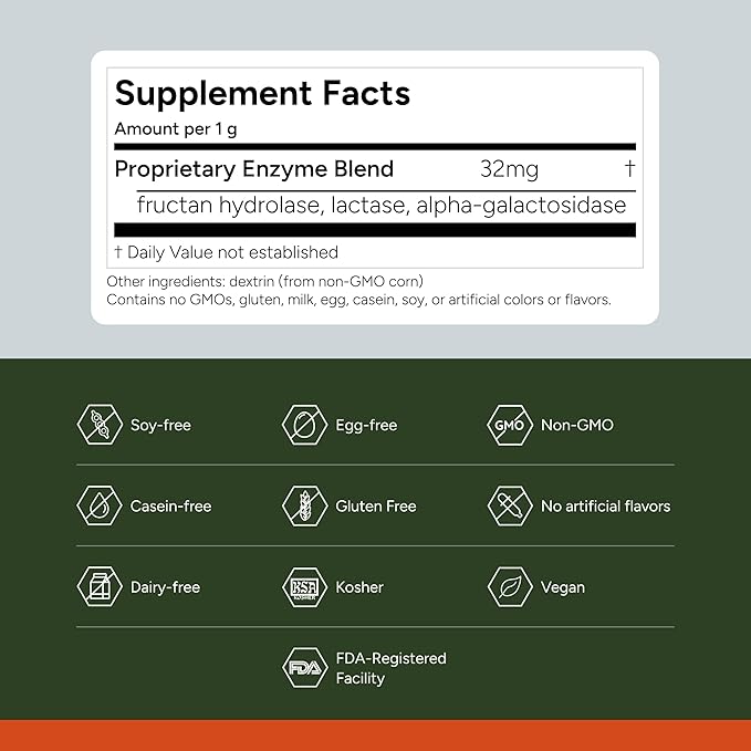 FODZYME® On-The-Go Digestive Enzymes for Gut Health, Relief for Bloating, Gas, Constipation, Diarrhea, Abdominal Pain, Low FODMAP, 30 Dose
