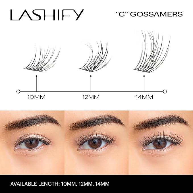 Lashify Curl 14mm Gossamer DIY Eyelash Extensions Refill, Black, Easy False Eyelashes for a Natural Look