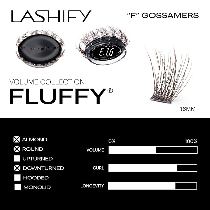 Lashify Fluffy 16mm Gossamer DIY Eyelash Extensions Refill, Truffle Color, Easy False Lashes To Add Fullness and Dimension