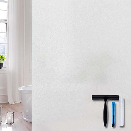 Volcanics Frosted Glass Window Privacy Film with Installation Tools, Removable Static Cling Bathroom Window Film, Heat Control UV Blocking, Peep-Proof, Ideal for Home Office 23.6 x 78.7 Inches