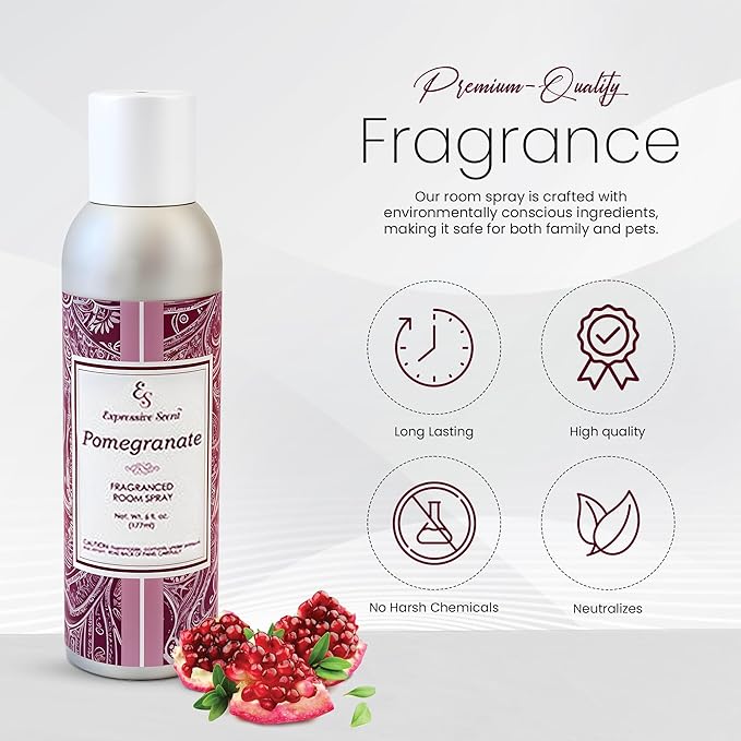Expressive Home Scent Room Spray - Long Lasting Pomegranate Air Freshener Spray for Bathroom, home & Office - home fragrance spray 6 FLoz