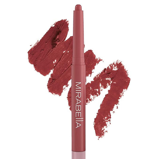 Mirabella - Velvet Matte Lip Crayon, Retractable Highly-Pigmented 2-in-1 Makeup, Long-Lasting Hydrating Lipstick Crayon + Lip Liner, Moisturizing Cream-to-Matte Lipcare Formula, Mystic Mauve