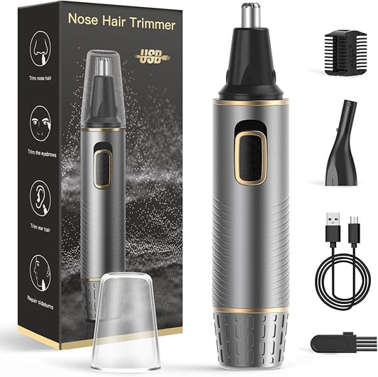 Nose Hair Trimmers for Men，Rechargeable Hair Trimmer 2 in 1 Painless Multifunctional Ear and Nose Hair Trimmer with IPX7 Waterproof Dual Edge Blades (Grey)