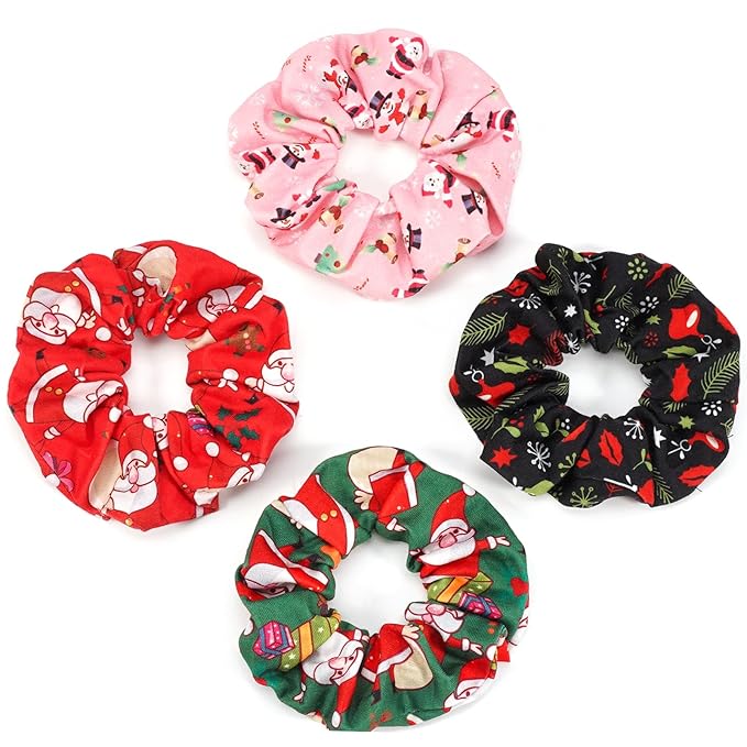 Christmas Hair Scrunchies Snowflake Santa Christmas Tree Antlers Elk Snowman Hair Ties Soft Elastic Hair Bands for Women Girls Gifts Ponytail Holders Hair Accessories