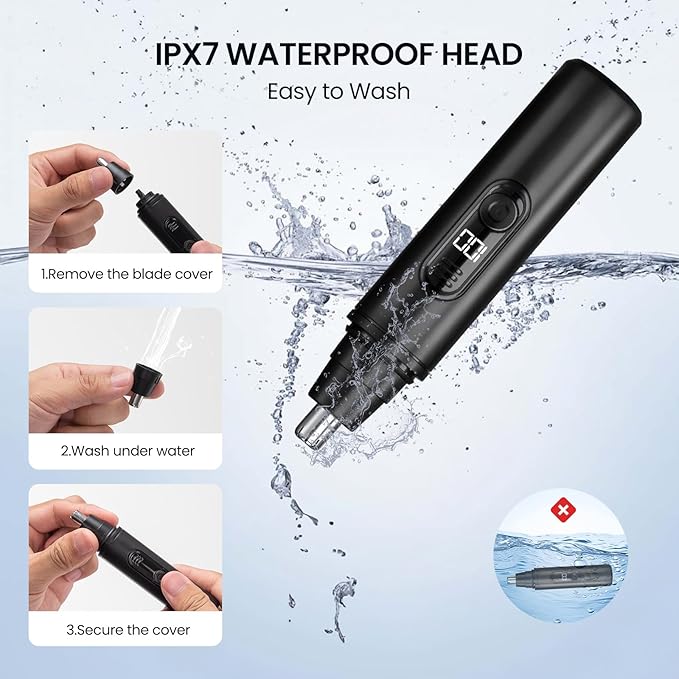 SUERBEATY Nose Hair Trimmer for Men Rechargeable, Electric Nose and Ear Hair Trimmer, Professional Nose Clipper, LED Display, Waterproof, Portable Travel Size, Painless, Black