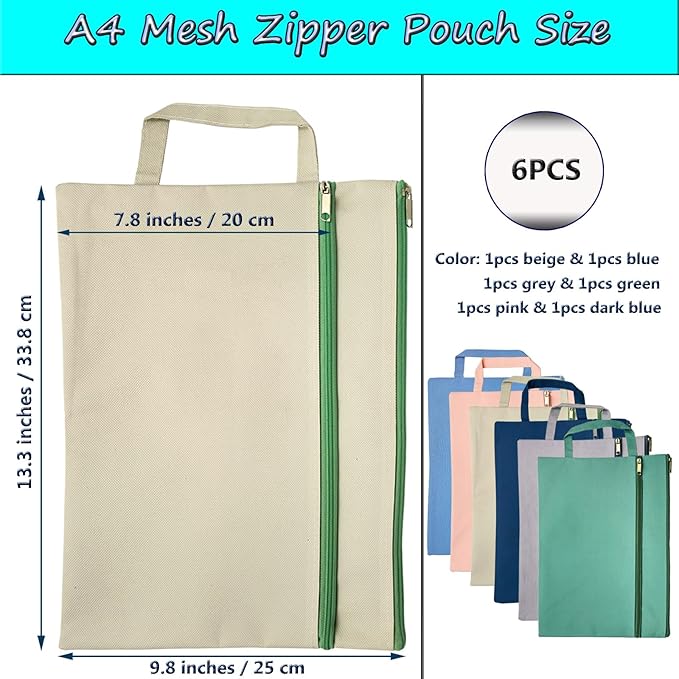 A4 Mesh Zipper Pouch, Waterproof File Bag with Handle,Foldable Document Organizer for School, Office, Travel - Durable Folder with Puzzle Project/Cross Stitch (6)