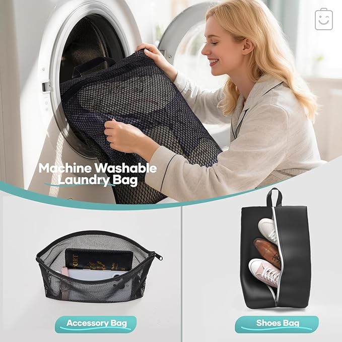 Veken 11 Set Compression Packing Cubes for Travel Essentials,Compressible Expandable Large Luggage Suitcase Organizer Bags for Clothing,Durable Space Saver Storage Bags with Toiletry Bags(Black)