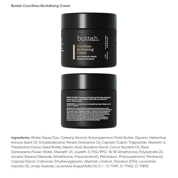 Buttah Skin CocoShea Revitalizing Cream 2oz - Natural & Organic African Shea & Cocoa Butter - Best Face Moisturizer for Dry Skin - Skin Protectant for Melanin Rich Skin - Black Owned Skincare