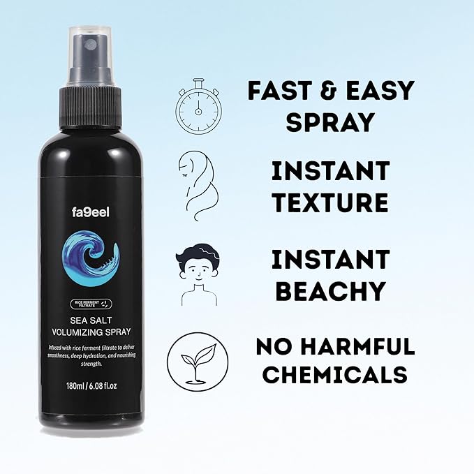 Sea Salt Spray for Hair | Texturizing, Volumizing Hair Mist with Rice Ferment (Rice Protein) and Aloe Vera | Beach Waves, Shine, Lightweight, Non-Greasy Hydration for Men and Women