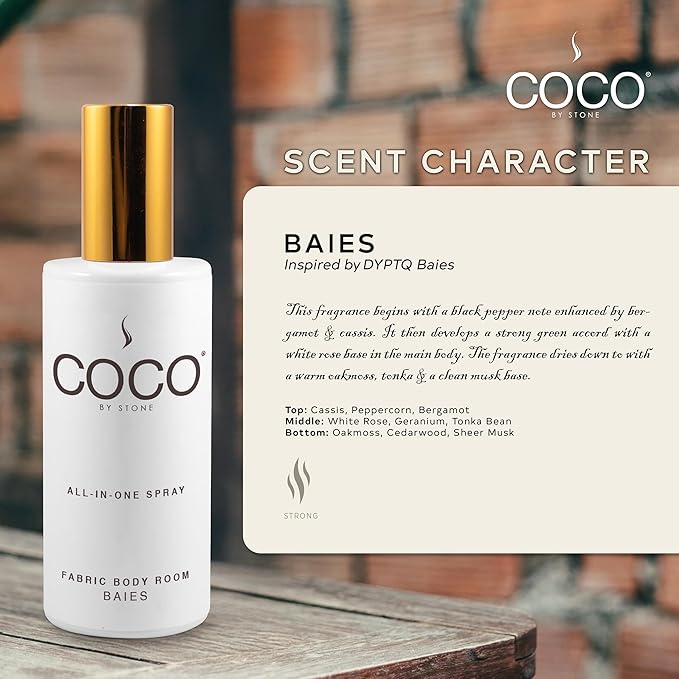 COCO by Stone 5oz All-in-One Spray (Baies) Shake & Spray Formula for Fabric, Pillows, Interiors, Clothing, Home Fragrance Accessories, Room Perfume, Room Deodorizer, Vegan & Cruelty-Free