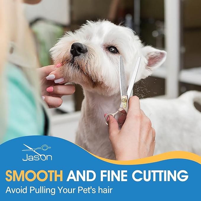 JASON 7.5" Dog Grooming Scissors - Professional Thinning Shear with 54 Teeth Japanese 440C Stainless Steel Blender Scissor for Dogs, Cats and Other Animals Christmas Gift