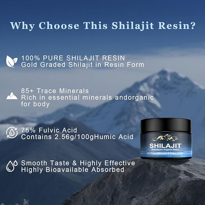 Himalayan Shilajit Organic Shilajit Resin, High Potency Shilajit for Men and Women, 600mg Pure Natural Resin with 85+ Trace Minerals and Fulvic Acid, Energy, Strength, Immune Support, 30 Grams