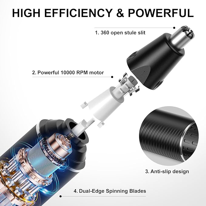 Nose Hair Trimmers for Men，Rechargeable Hair Trimmer 2 in 1 Painless Multifunctional Ear and Nose Hair Trimmer with IPX7 Waterproof Dual Edge Blades (Black Silver)