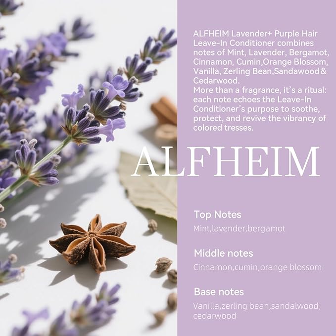 ALFHEIM Lavender+ Purple Leave-In Spray for Blonde, Silver & Color-Treated Hair – Anti-Brass Toning, Detangling & Heat Protection – with Quinoa Extract & Vitamin E – Sulfate Free – 5.4 oz / 160 ml