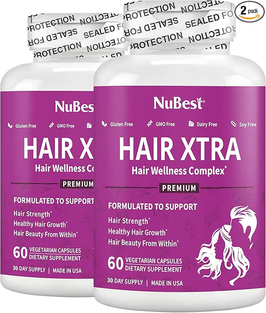 NuBest Hair Xtra - Hair Growth Vitamin for Faster Hair Growth | Natural Hair Thickening with Biotin, Zinc, MSM, B Vitamins, Choline - Hair Supplement, Hair Regrowth | 2 Months Supply