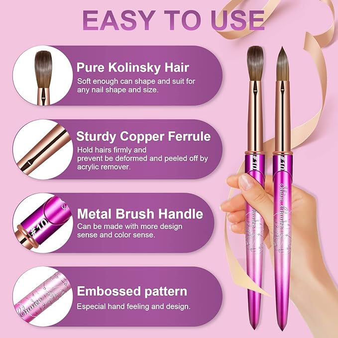 Acrylic Nail Brush Size 10, 100% Real Kolinsky Art Nail Brush for Acrylic Powder Application, Handmade Women Manicure Nail Extension Tool for Professional DIY Home Salon and Beginners
