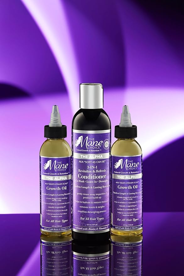 The Mane Choice Hair Care Nourish & Shine Length Retention Kit: 2 x 4 oz The Alpha Multi-Vitamin Scalp Nourishing Hair Growth Oil & 1 x 8 oz 3-in-1 Leave In Conditioner, Co-Wash & Detangler