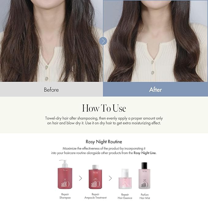 ANILLO Rosy Night Repair Hair Essence with Damask Rose Extract, Rosehip Oil, Peptide Complex for Dry, Damaged, Frizzy Hair - Musky Floral Scent, Vegan, Paraben-Free 50ml / 1.69 fl. Oz