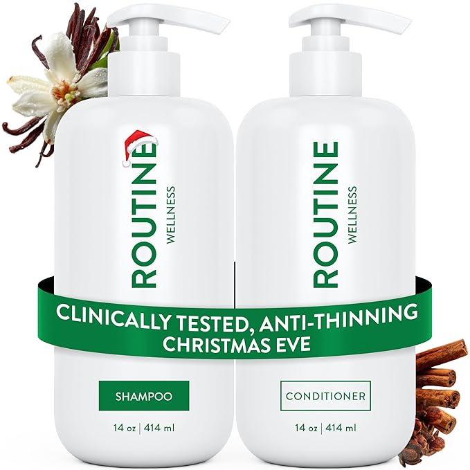 Routine Wellness Anti-Thinning Shampoo and Conditioner Set for Thinning Hair - Biotin DHT Blocker Women & Men - Color Safe Shampoo for Hair Loss & Healthier Hair - Christmas Eve (Pack of 2)