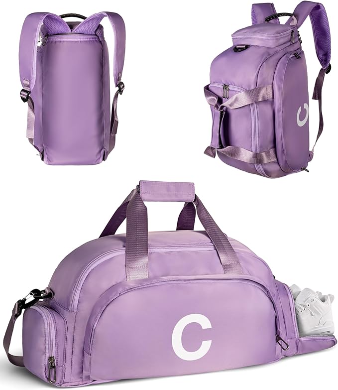 Teen Girl Gifts Trendy Stuff, Initial Gym Bags with Shoe Compartment, Dance Bag for Girls, Monogram Kid Overnight Bags, Carry on Travel Duffel-Perfect for Ballet Sport Cheer (Letter C)