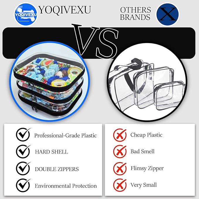 3 Piece Clear Hard Shell Zipper Case, Hard Plastic Clear Makeup Bag, TSA Approved Anti-Crush Toiletry Cosmetic Organizer Pouches for Travel & Daily