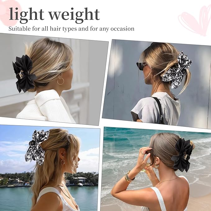 Bow Claw Clips Bow Hair Clips Black 2PCS Big Hair Bows for Women Butterfly Styling Large Hair Clips for Thick Hair for Girls Hair Accessories for Teen