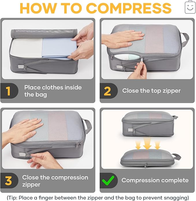 Veken 6/9/11 Set Compression Packing Cubes for Travel Essentials,Compressible Expandable Large Luggage Suitcase Organizer Bags for Clothing,Durable Space Saver Storage Bags(Gray)