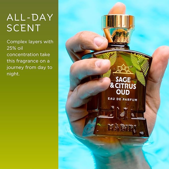 H HABIBI Sage & Citrus Perfume for Men – 2.5 oz (75ML) Long Lasting Arabian Cologne, Fresh Citrus Woody Men Perfume, Luxury Fragrance Gift for Special Occasions