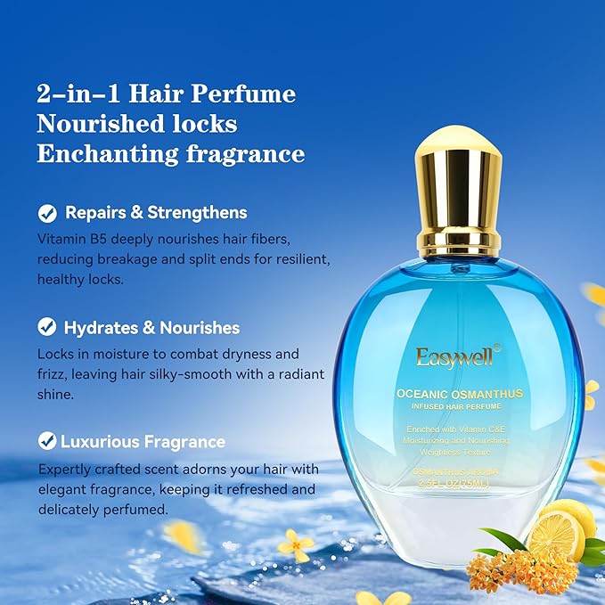 Hair Perfume for Women, Eau De Toilette Spray with Vitamin B5, Moisturizing & Nourishing Hair, Clean Fragrances Hair Spray Women, Daily Hair Repair Mist, Oceanic Osmanthus, 2.5 fl oz
