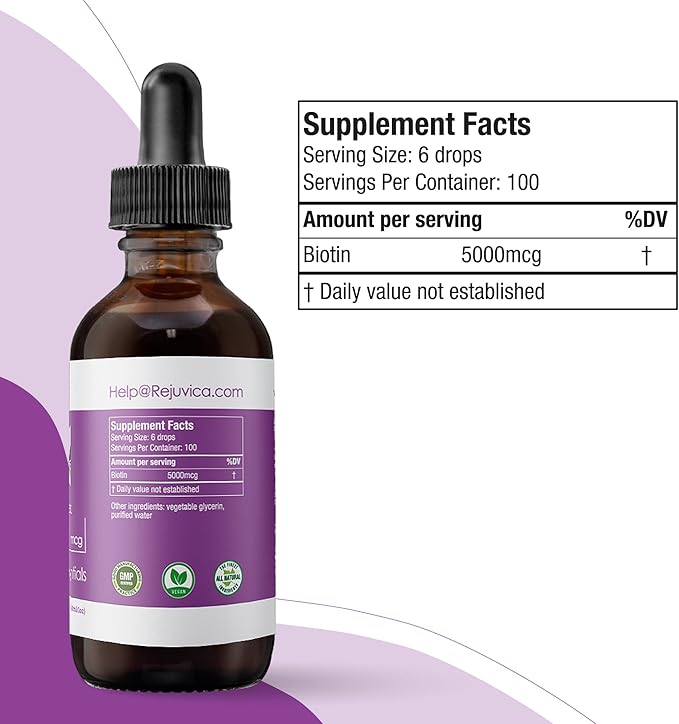 Rejuvica Health Active Biotin - Advanced Liquid Biotin Supplement - 5000mcg Support Hair Skin & Nails