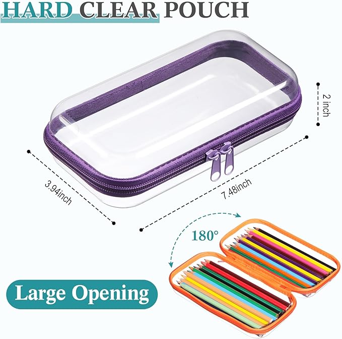 Sanwuta 6 Pcs Clear Hard Zipper Case Hard Plastic Zipper Pouches Makeup Bag Pencil Pouches Transparent Cases for Snacks Plastic Storage Organizer Box for Travel