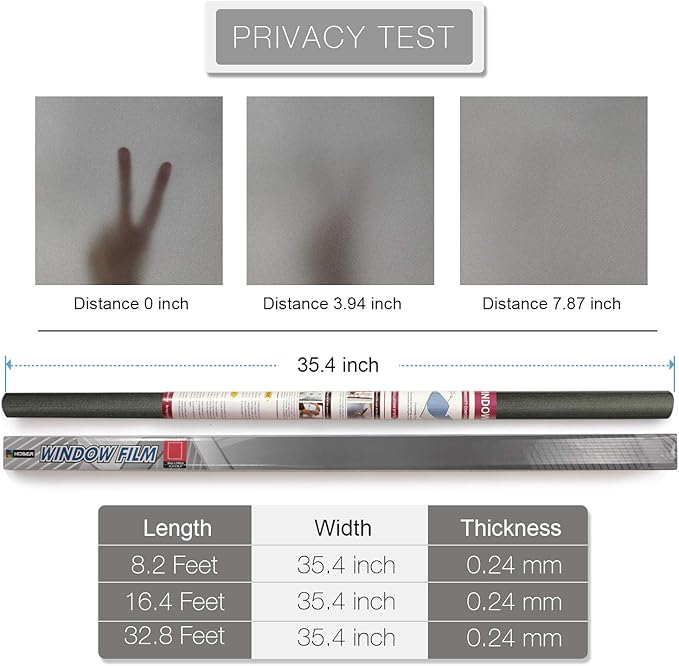 HIDBEA Frosted Window Privacy Film - Non Adhesive Static Cling Glass Stickers Sun UV Blocking Heat Control Door Covering Decals for Home Office, Frosted Gray, 17.5 x 78.7 Inch