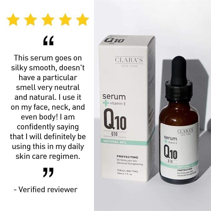 CLARA'S NEW YORK Q10 Facial Serum with Vitamin E – Hydrating, Brightening & Skin-Supportive – 30ml / 1 Fl Oz – Made in USA