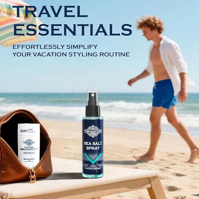 Sea Salt Spray for Men, Travel Essentials, Beach Vacation Essentials, Travel Size Beachy Hair Texturizing Hairspray, Surf Spray Adds Instant Volume, Men Gift Ideas, 3.4 Oz