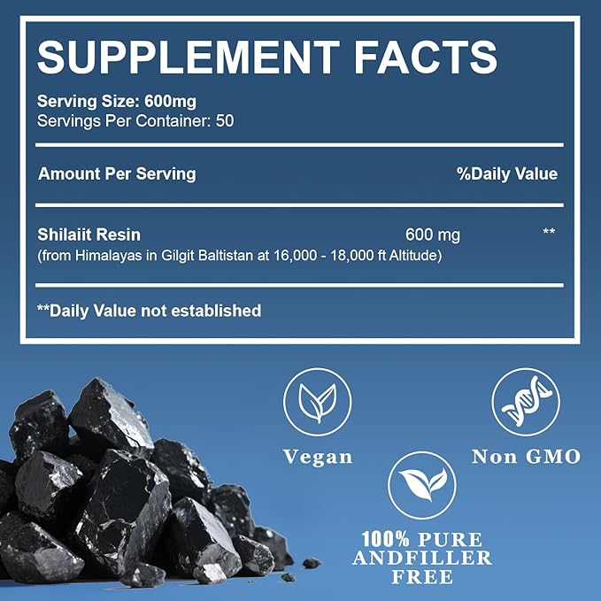 Himalayan Shilajit Organic Shilajit Resin, High Potency Shilajit for Men and Women, 600mg Pure Natural Resin with 85+ Trace Minerals and Fulvic Acid, Energy, Strength, Immune Support, 30 Grams