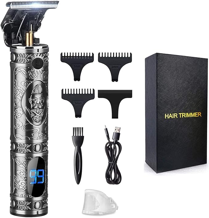 Hair Trimmer for Men, Professional Hair Clippers for Barber, Beard Trimmer for Men, Cordless Edgers Clippers, Ornate Knight T-Blade Close Cutting Trimmer with LCD, Gray