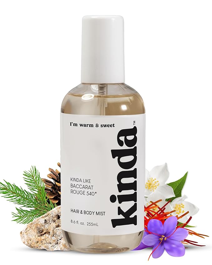 PB ParfumsBelcam KINDA I’m Warm & Sweet Hair & Body Mist – Our Version of Baccarat Rouge 540 – Woody Gourmand Floral Scent with Jasmine, Saffron, Cedarwood & Amber, Long-Lasting Mist, 8.6 fl.oz