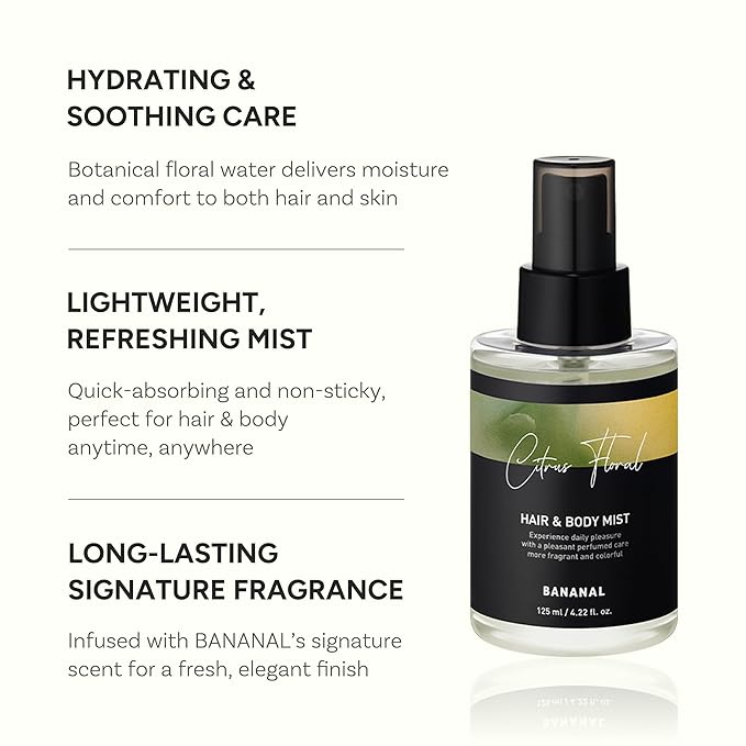 Perfumed Hair Mist for Women – Castor Oil for Shine & Long-Lasting Scent, Clean Hair Perfume & Body Mist – Botanical Waters & 17 Amino Acids, Sulfate, Paraben, Silicone-Free – Cirus Floral, 125ml