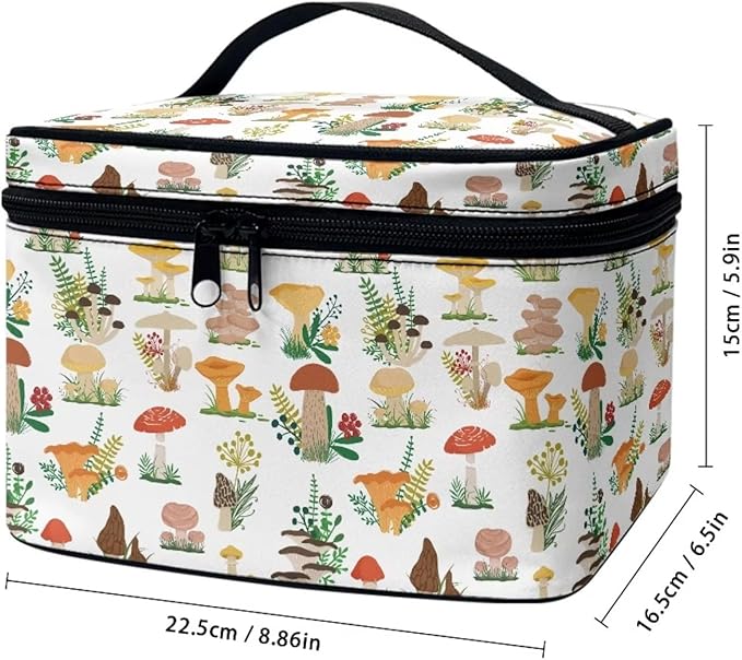 JoyLamoria Mushroom Blossoms Toiletry Bag Lightweight Cosmetic Bag Wallet Coin Purse