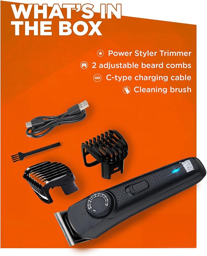 Bombay Shaving Company Beard Trimmer for Men, 2X Fast Charging, USB Type C, 120Min runtime, Hair Trimmer, Shaving Machine, Cordless Beard, 38 Length Settings, Prime Trimmer Black